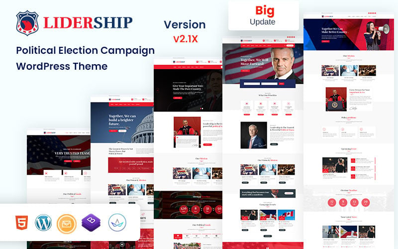 Liderança - Tema WordPress de política, campanha eleitoral e candidato partidário
