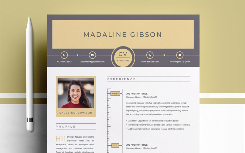 Download Резюме "Madaline Gibson Resume Template" / Madaline Gibson Resume Template - Резюме на тему графика resume template cv curriculum vitae modern clean word microsoft minimal professional mac pages photoshop psd illustrator eps 1 page 2