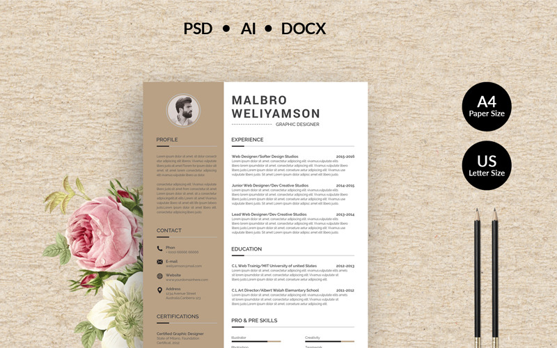 Download Резюме "Malbro Professional Resume Template" / Malbro Professional Resume Template - Резюме на тему графика resume cv clean creative word infographic modern professional student mac pages manager template bankers doctors job seekers