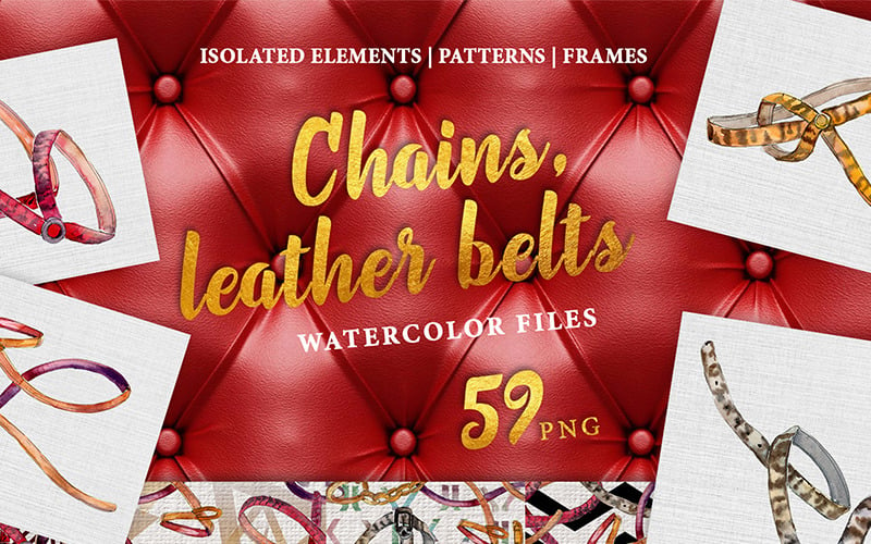 Chains, Leather Belts Watercolor png - Illustration
