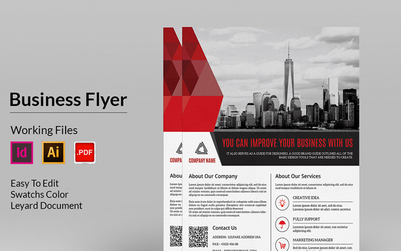 Download Фирменный стиль "Clean Geometric Business Flyer - Corporate Identity Template" / Clean Geometric Business Flyer - Corporate Identity Template - Фирменный стиль на тему графика corporate business flyer template poster company advertising marketing promotional proposal red indesign illustrator word docx printable editable