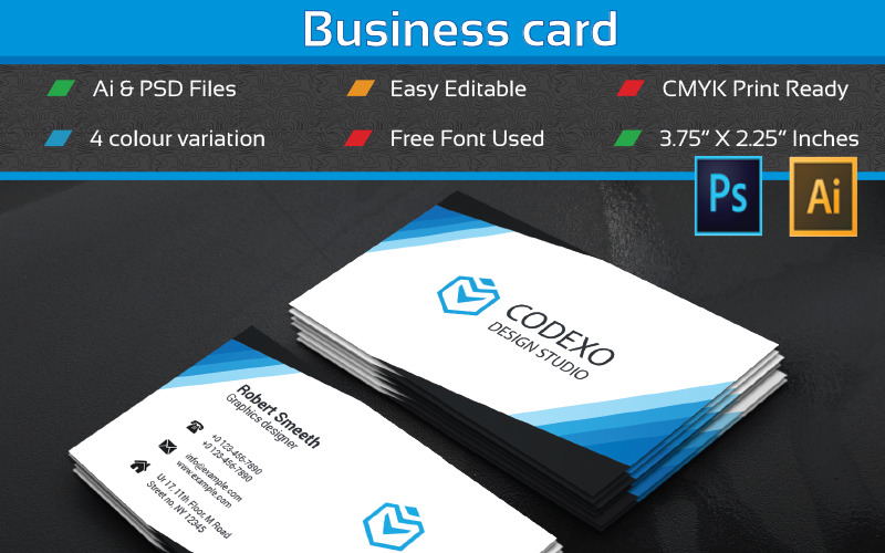 Download Фирменный стиль "Four Color Business Card - Corporate Identity Template" / Four Color Business Card - Corporate Identity Template - Фирменный стиль на тему графика business card businesscard template corporate editable creative minimal blue red green orange identity best simple new realstate clean
