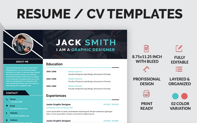 Download Резюме "Jack Smith - Resume Template" / Jack Smith - Resume Template - Адаптивный Резюме на тему графика resume-template cv-template