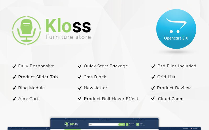 Kloss Mobilya Mağazası Duyarlı OpenCart Şablonu