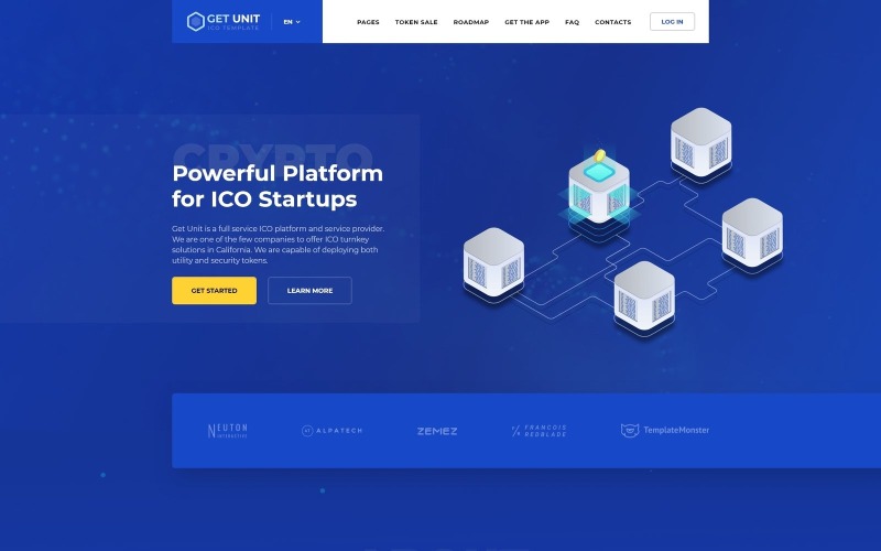 Ottieni unità - Modello di sito web HTML multipagina ICO Crypto Currency