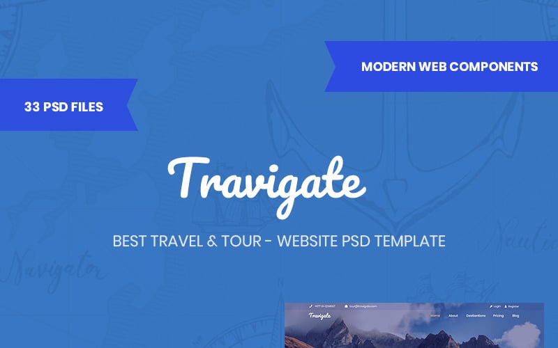 Plantilla PSD del sitio web de Travigate Travel & Tours