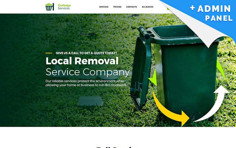 Šablona úvodní stránky služby Garbage Services