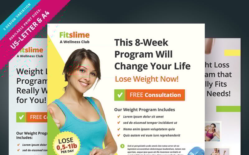 Download Фирменный стиль "Weight Loss Program Flyer - Corporate Identity Template" / Weight Loss Program Flyer - Corporate Identity Template - Фирменный стиль на тему графика weight loss lose fitness gym healthy food program diet plan nutrition challenge flyer leaflet ad ads advert poster magazine body
