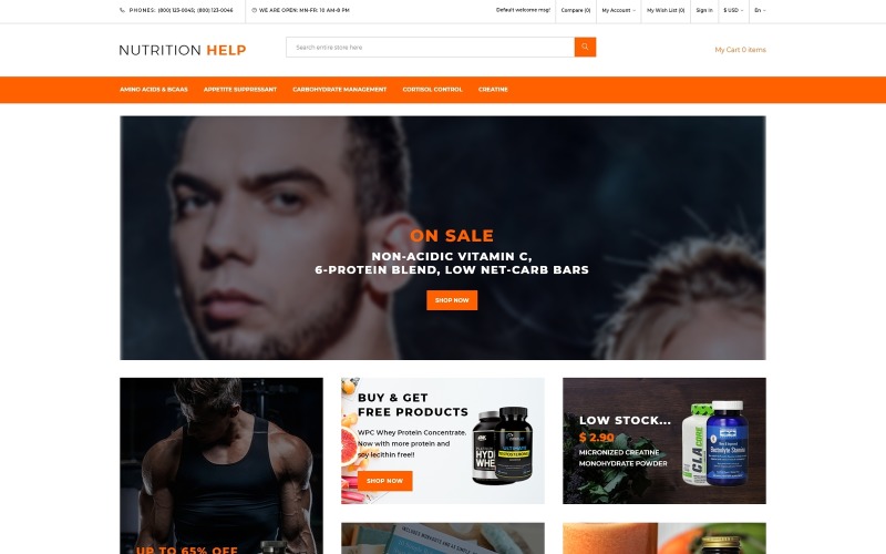 Aide à la nutrition - Modèle OpenCart propre de magasin d'alimentation de sport