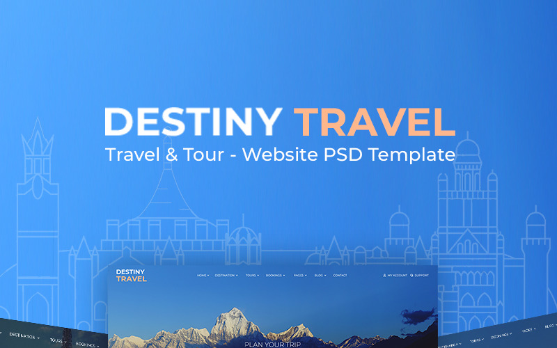 Download PSD шаблон "Destiny Travel - Website PSD Template" / Destiny Travel - Website PSD Template - PSD шаблон на тему графика travel tour tourism agency business trip psd tour holidays vacation
