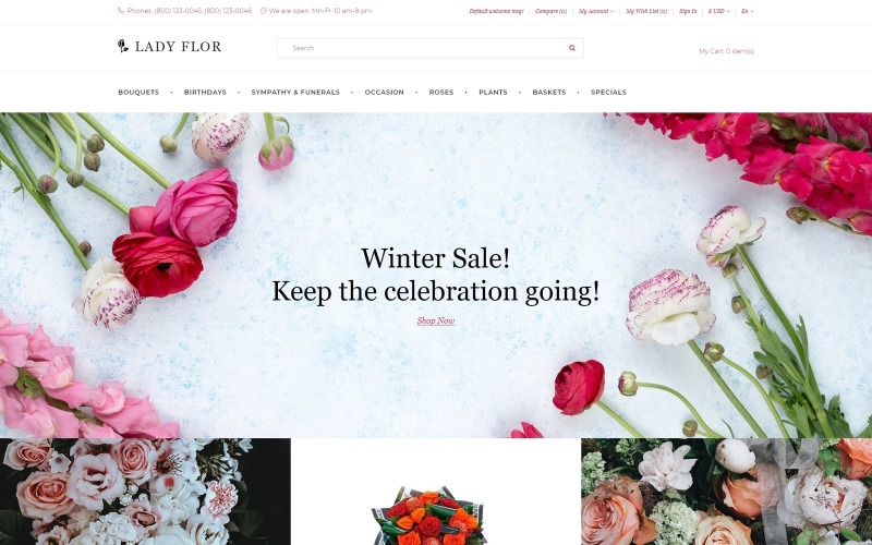 Lady Flor - Çiçekçi Çok Sayfalı Yaratıcı OpenCart Şablonu