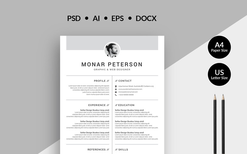 Download Резюме "Monar Peterson Resume Template" / Monar Peterson Resume Template - Резюме на тему графика resume cv clean creative word infographic modern professional student mac pages manager template bankers doctors job seekers