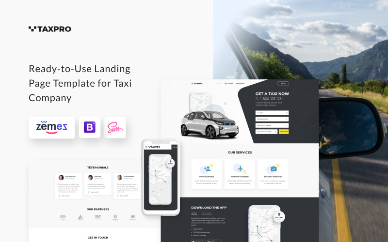 taxi minimal bootstrap html шаблон целевой страницы