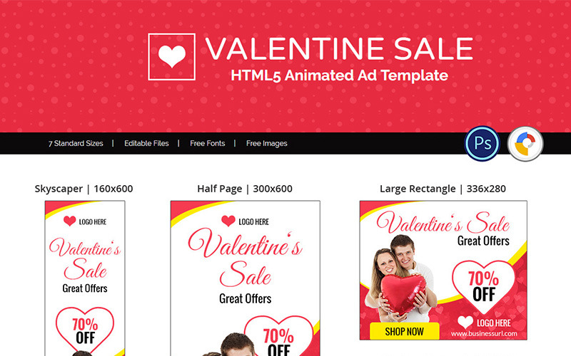 Download Animated Banner "Valentine Sale Shopping Animated Banner" / Valentine Sale Shopping Animated Banner - Animated Banner на тему графика valentine shopping sale discount winter shop banner ad template animated online love google