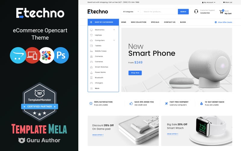 Etechno - Магазин електроніки OpenCart шаблон