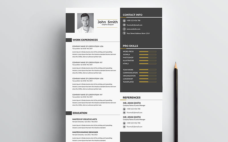 Download Резюме "John Smith Resume Template" / John Smith Resume Template - Резюме на тему графика clean resume cover letter creative curriculum vitae cv design template free illustrator eps mac page mac pages microsoft word modern