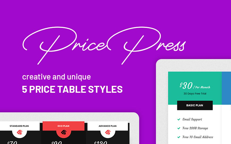 PricePress - Tabela cen biznesowych PSD Elementy interfejsu użytkownika