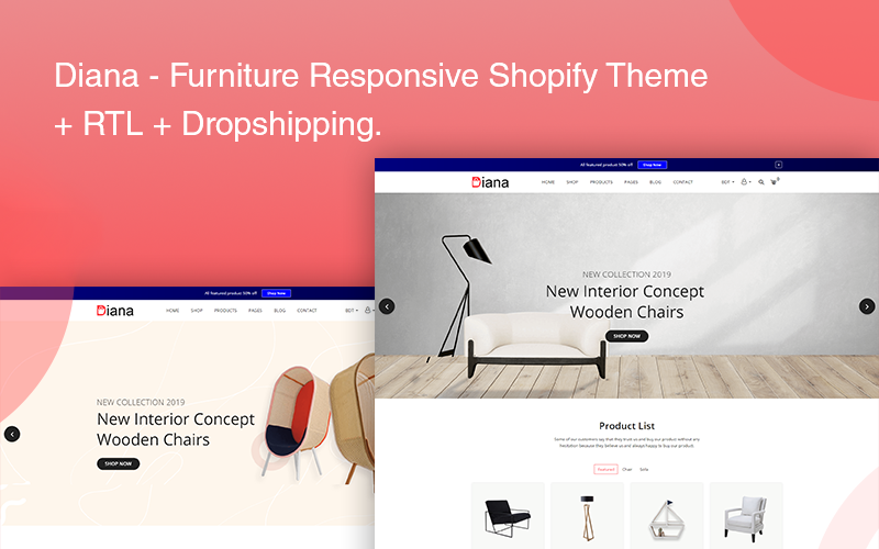 Diana - Bútorokkal érzékeny Shopify téma