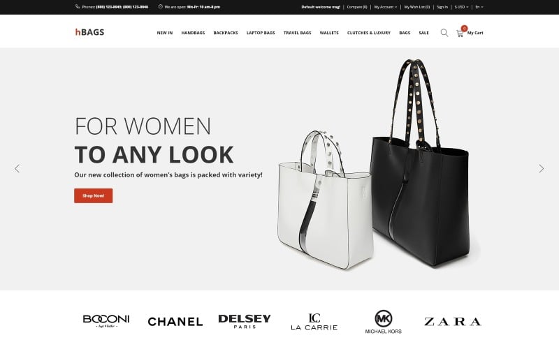 hBags - Modello OpenCart pulito multipagina di borsetta