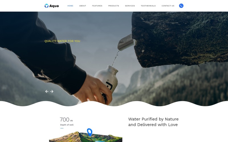 Aqua-水清洁HTML引导程序着陆页模板