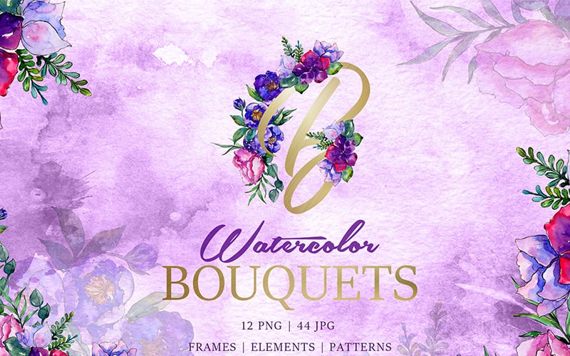 Bouquets de fleurs violettes Aquarelle PNG - Illustration