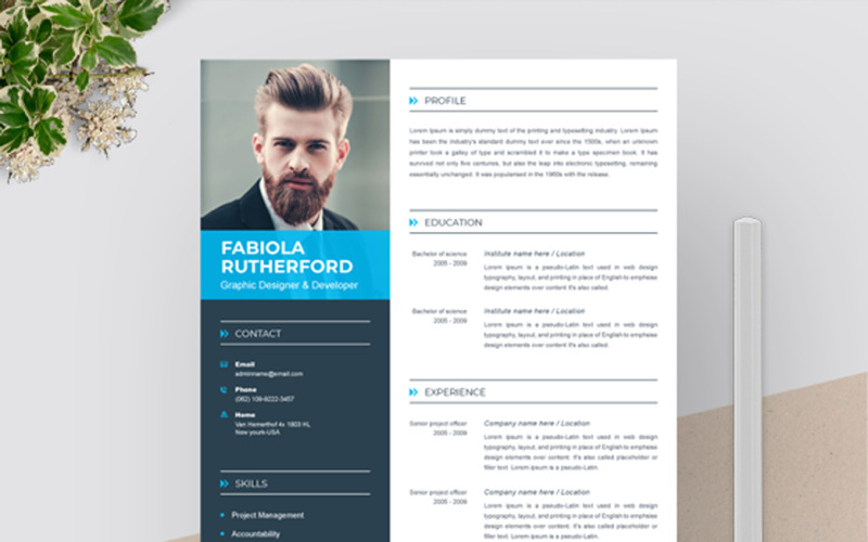 Download Резюме "Fabiola Resume Template" / Fabiola Resume Template - Резюме на тему графика a4 clean resume cv doc elegant template indesign infographic modern professional creative design minimal pages portfolio word us letter