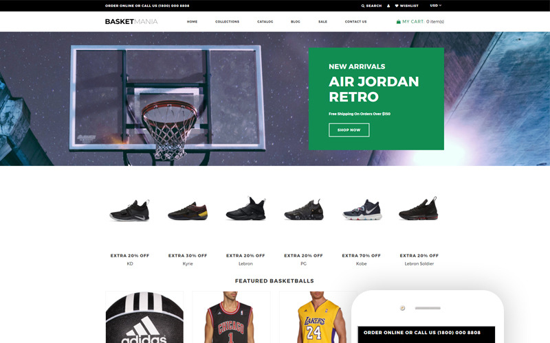 Basketmania - Tema de Shopify limpio de varias páginas de baloncesto