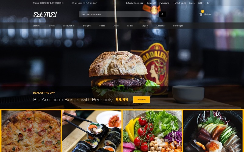 Eat Me - Cafe en restaurant Creatieve OpenCart-sjabloon