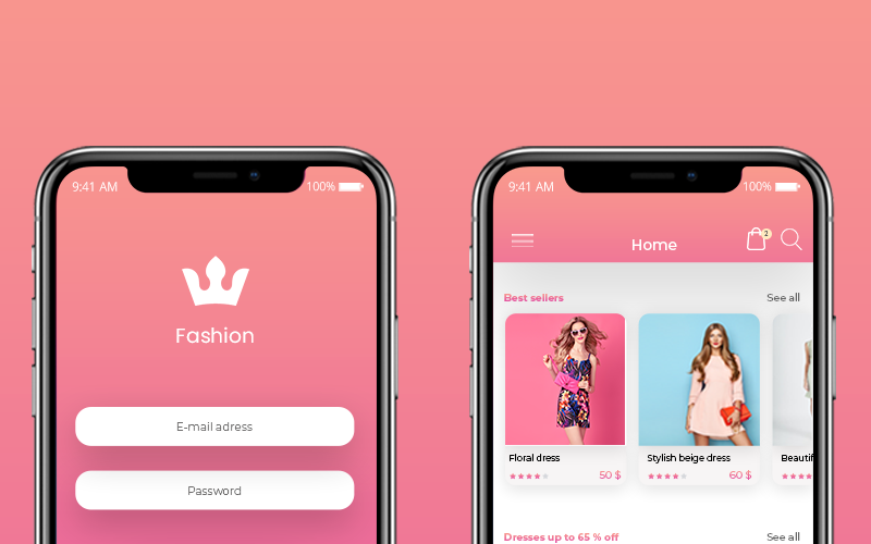 Download PSD шаблон "Fashion PSD Template" / Fashion PSD Template - PSD шаблон на тему графика mobile application fashion women clothes sell dress products store shopping