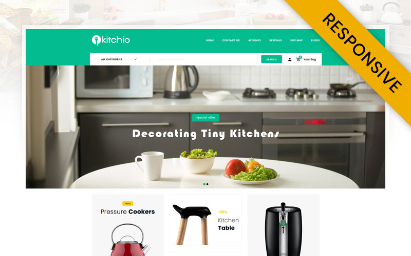 Kitchio - Obchod s kuchyňskými doplňky Šablona OpenCart