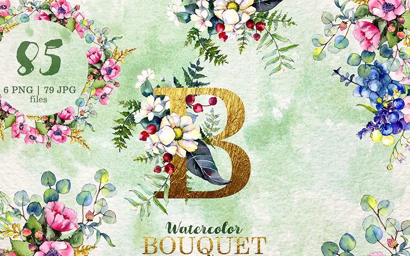Hermosos Ramos De Flores Acuarela Png - Ilustración