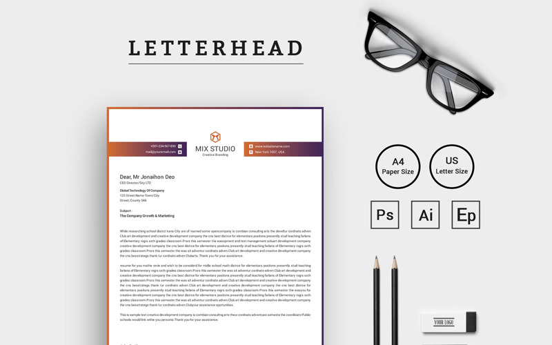 Download Фирменный стиль "Mix Studio Letterhead - Corporate Identity Template" / Mix Studio Letterhead - Corporate Identity Template - Фирменный стиль на тему графика letterhead clean colorful corporate creative editable elegant ipad letter modern pad print ready simple sleek stationery stylish