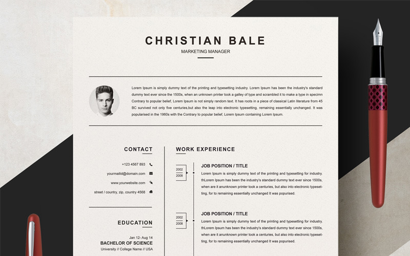 Szablon CV Christiana Bale'a