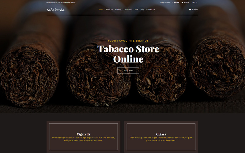 Tabakerka-烟草多页清洁Shopify主题