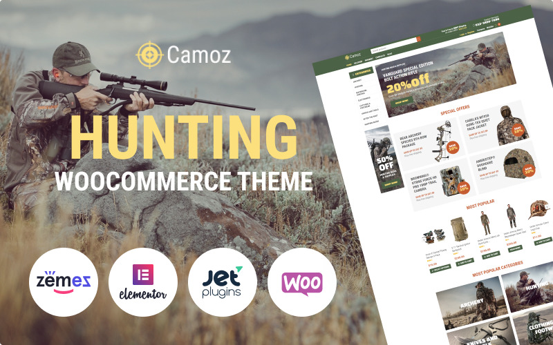 Camoz - Hunting E-commerce Klassiek Elementor WooCommerce-thema