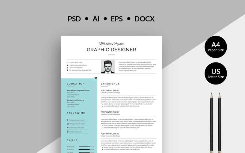 Download Резюме "Gentle Modern & Professional Resume Template" / Gentle Modern & Professional Resume Template - Резюме на тему графика resume cv clean creative word infographic modern professional student mac pages manager template bankers doctors job seekers