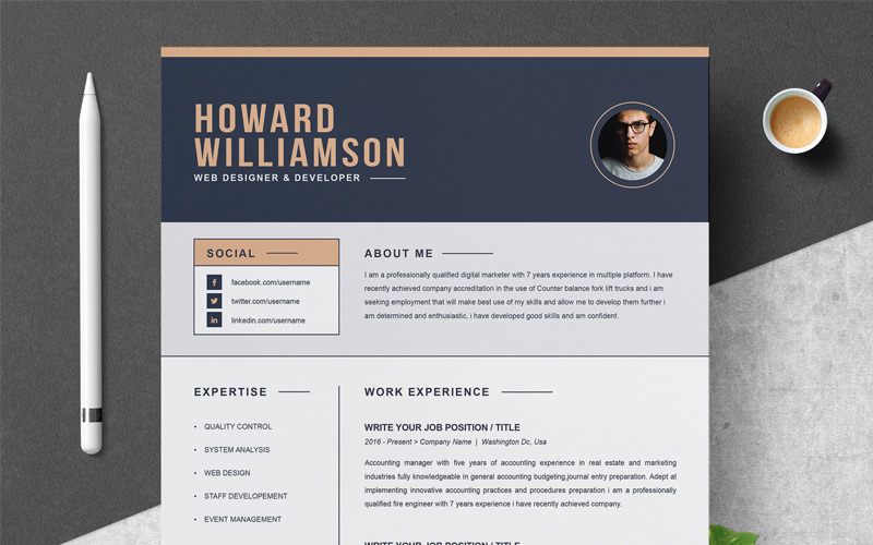 Download Резюме "Howard Williamson Resume Template" / Howard Williamson Resume Template - Резюме на тему графика professional resume cv template design word clean modern 2 page cover letter apple pages psd minimal microsoft mac photoshop illustrator