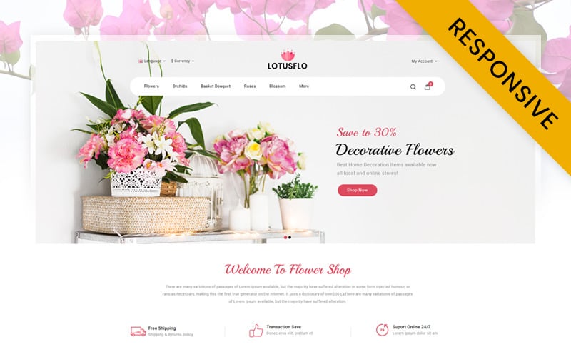 Lotusflo - Адаптивный шаблон OpenCart для магазина цветов