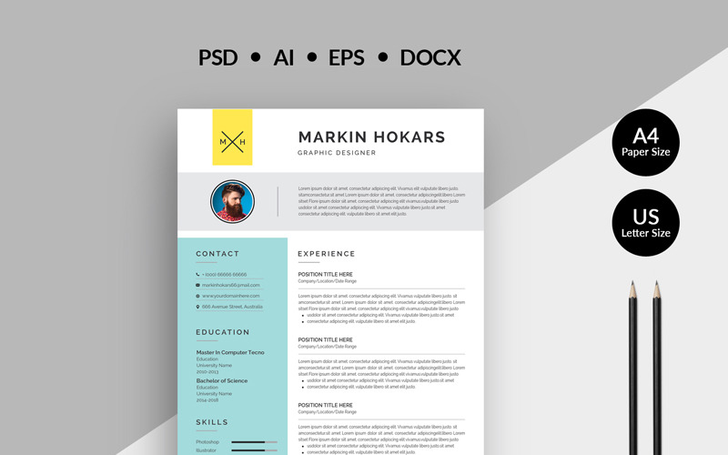 Download Резюме "Markin Hokars Modern Resume Template" / Markin Hokars Modern Resume Template - Резюме на тему графика resume cv clean creative word infographic modern professional student mac pages manager template bankers doctors job seekers