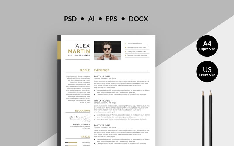 Modello di curriculum moderno e creativo di Alex Martin