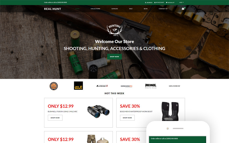 охота чистый shopify тема