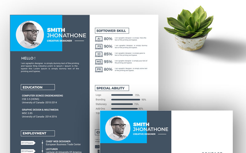 Download Резюме "Smith Resume Template" / Smith Resume Template - Резюме на тему графика resume cv the curriculum vitae customizable cv design template easy fast grey hipster icons illustrator indesign modern photoshop professional quick
