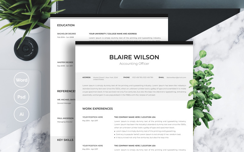 Download Резюме "Blaire Wilson Resume Template" / Blaire Wilson Resume Template - Резюме на тему графика a4 clean resume cover letter creative cv design document docx elegant employment infographic minimalist modern ms word professional psd template