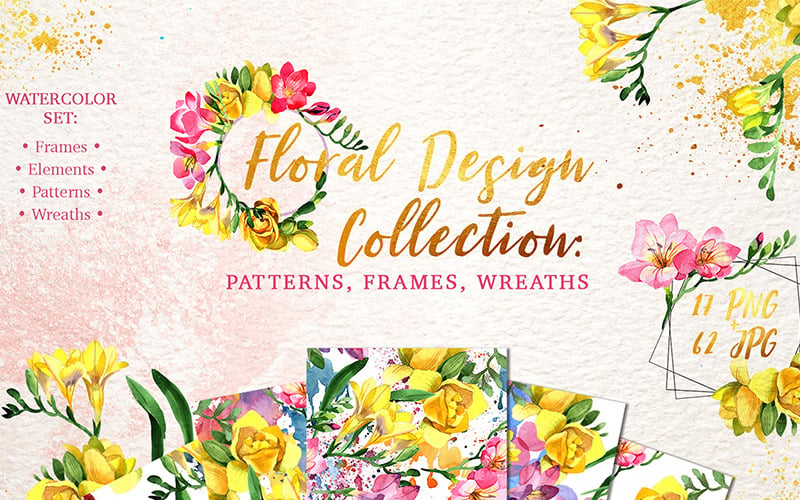Coleção Floral Design Aquarela Png - Ilustração