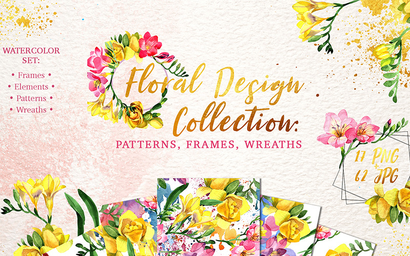 Colección De Diseño Floral Acuarela Png - Ilustración