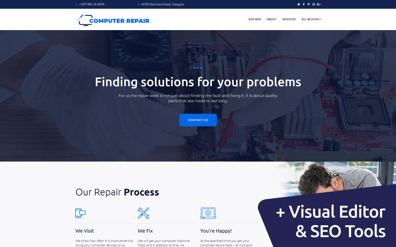 шаблон целевой страницы ремонта компьютера