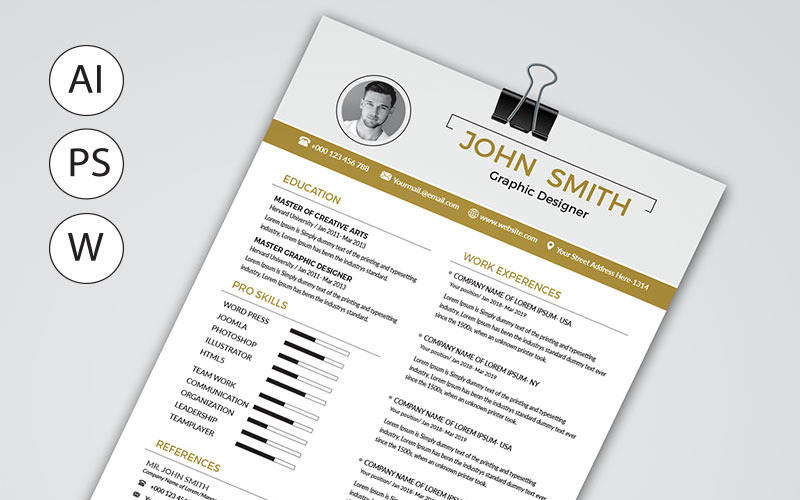 Download Резюме "John Smith Resume Template" / John Smith Resume Template - Резюме на тему графика clean resume cover letter creative curriculum vitae cv design template free illustrator eps mac page mac pages microsoft word modern