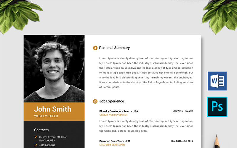 Download Резюме "John Smith Resume Template" / John Smith Resume Template - Резюме на тему графика a4 clean resume cover letter creative cv design document docx elegant employment infographic minimalist modern ms word professional psd template