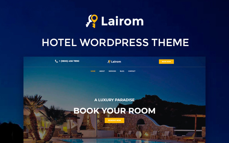 Lairom - Tema moderno multipropósito de WordPress Elementor para hotel