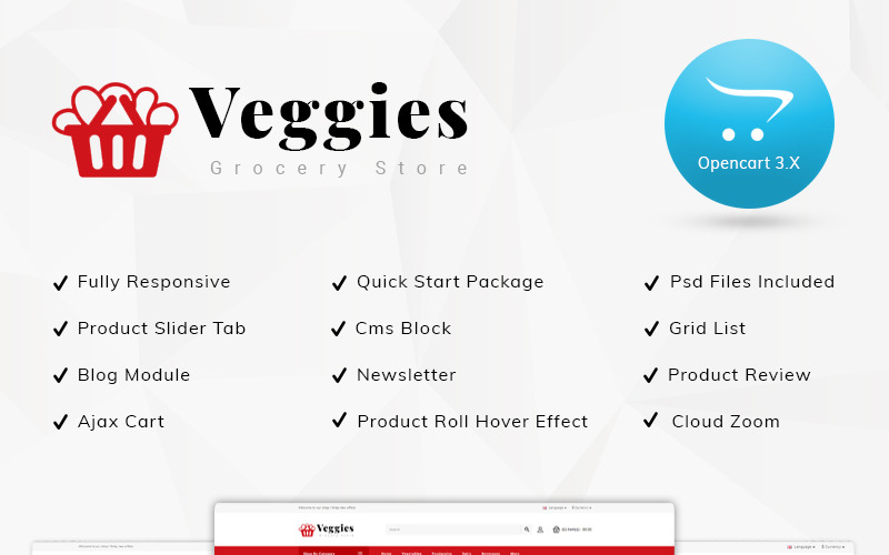 Modelo OpenCart de Veggies Grocery Store